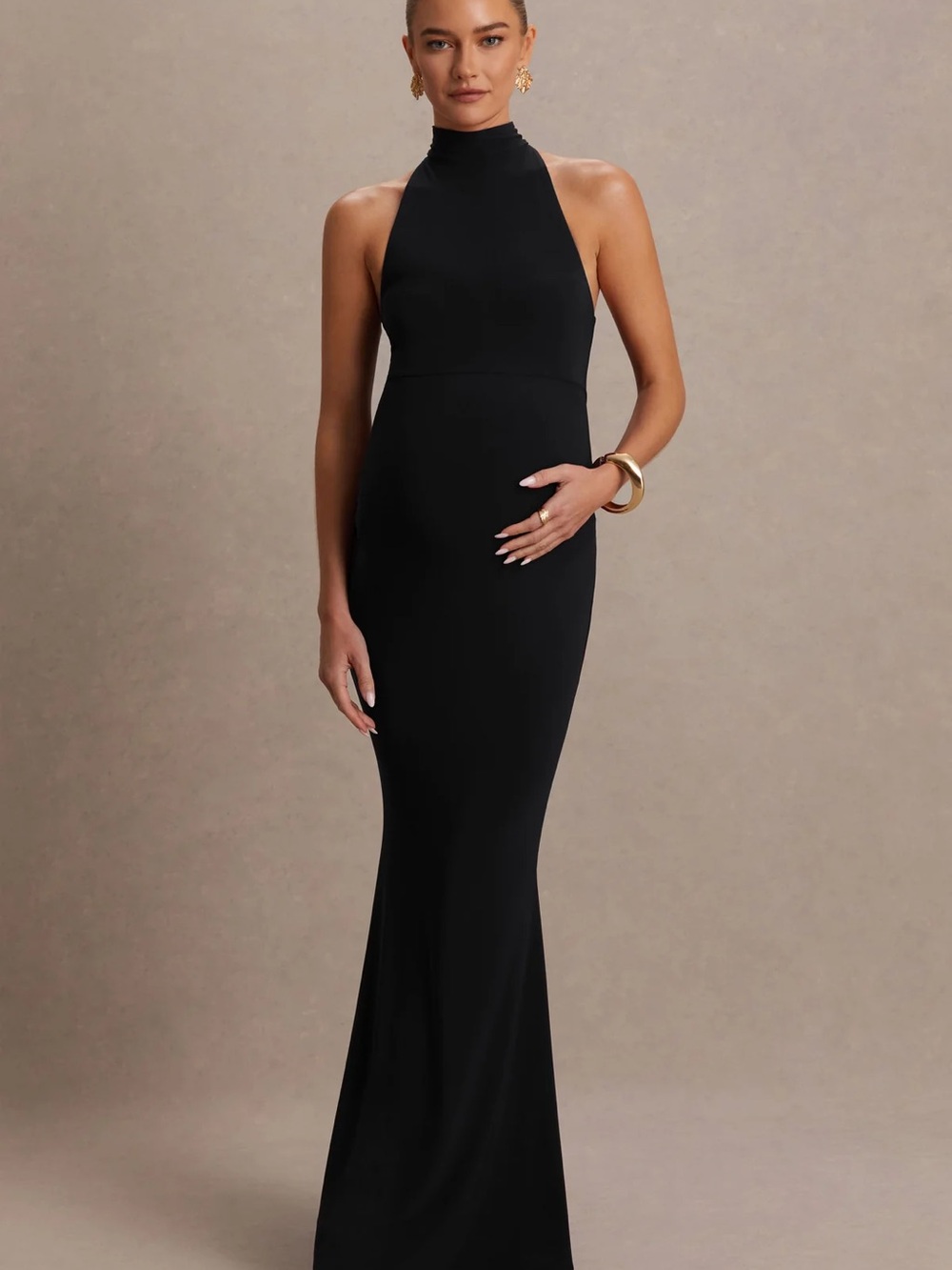 Black High-Neck Halter Maternity Evening Gown